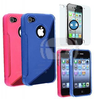   Blue and Pink TPU Case for iPhone 4 4S + Front & Back Protective Films