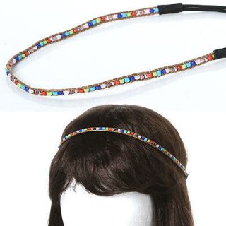 HR155/Rainbow Beads thin skinny stretch headband Hair Accessory