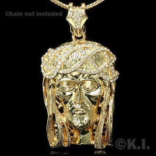 King Ice Gold Plated Jesus Piece Pendant  Iced Out CZ Hip hop 