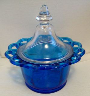   Lace dark blue bowl, crystal lid~Imperial Glass~candy dish~IG mark~VGC