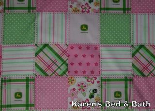   Deere Pink Green Floral Madras Plaid Patch Girls Curtain Valance NEW