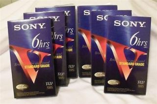 Set of 6 Sony VHS 6 hr Standard T 120 Tapes NEW Sealed