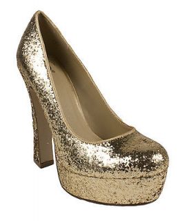 Move Delicious Platform Chunky High Heel Sparkle Penny Gold Glitter 