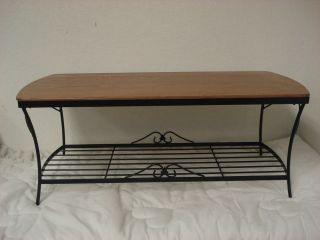 Wrought Iron Coffee Table with Oak Wood & Longaberger Tie On
