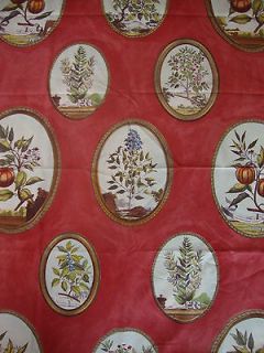   Aubusson curtain upholstery fabric   vintage botanical cameo print