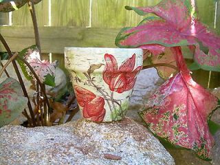 Handmade Decoupage Red Lilies Terra Cotta Clay Flower Pot