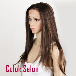 HAND TIED Synthetic Hair LACE FRONT FULL WIGS GLUELESS Dark Brown 