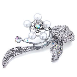   APRIL BIRTHSTONE CLEAR CRYSTAL WHITE PEARLS AND PINS BROOCH PIN L94