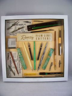 Shadow Box Vintage Fountain Pens Cutters Pencils Ramsay Wrico Reform 