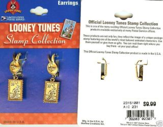 BUGS BUNNY EARRINGS Gold 1997 USPS Postage Stamp Collection Looney 