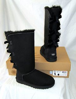 UGG BAILEY BOW TALL Sz 8 BLACK Limited Edition Triple Bows RARE FIND 