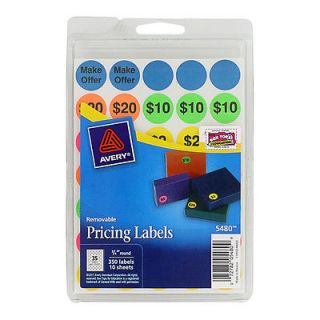 Avery Preprinted Removable Pricing Labels, 3/4, Round, Pack of 350 