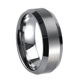 Tungsten Carbide Ring 8MM Men Satin Brushed Designed Wedding Band 