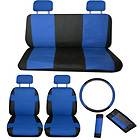   LEATHER CAR SEAT COVERS 11 Piece Set Superior Blue Black Bucket Bench