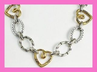 Brighton FRESCO Heart Silver Gold Bead Necklace NWOT