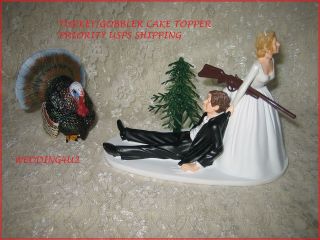 FUNNY WEDDING HUNTER HUNTING CAKE TOPPER TURKEY GOBBLER