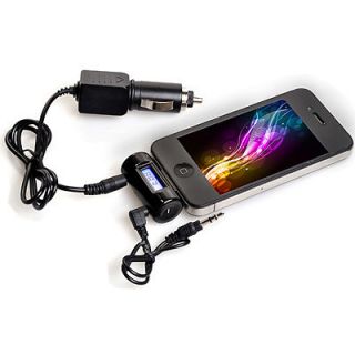   4G 4S 3G 3GS New Handsfree FM Transmitter Car Charger + Audio Cable