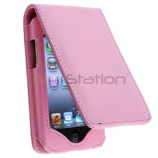 NEW Pink Flip Cover Leather Case+Lanyard for iPod TOUCH