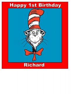 Cat In the Hat 7.5 square edible icing cake topper