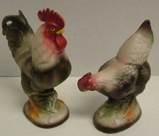 Vintage Rooster & Chicken Figurine Brinns Pottery / Label
