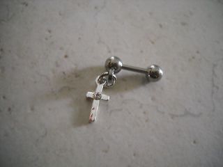 16g 316L Cross with Crystal Dangle Tragus Cartilage Earring