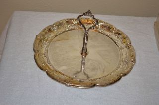 Vintage 1950s Silver Plated plate Ornate Handled Cake Tray