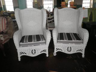 Newly listed 312A PAIR OF OVERSIZED WICKER CHAIRS, ARM CHAIRS, WHITE 