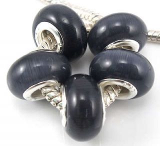   Core Black Cats Eye Opal Gemstone Beads Fit Charm Bracelet G132