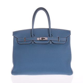 Hermes Blue Jeans Togo Leather Birkin 35 Handbag Silver Hardware I 