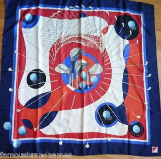 HERMES SWING GOLF RED BLUE WHITE COLORS SILK SCARF 34 SQUARE