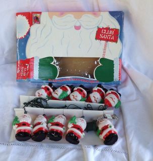 Vintage Set Christmas Santa String Lights Plastic Blowmold