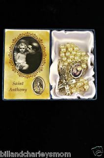 St. Anthony Vintage Rosary and Holy Card NEW IN BOX