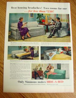 1951 Simmons Ad Only Simmons Makes Hide A Bed Sofas
