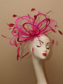New Extra Large Hot Pink loop feather Fascinator Hat