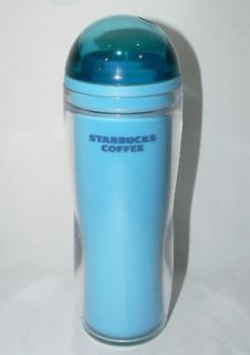   COFFEE HOT COLD 16 oz 2008 DOMED THERMO TUMBLER BLUE BARISTA MUG CUP