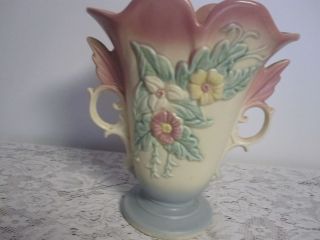 Hull Art Pottery Vase Wildflower Pattern W 9 8 1/2 Leaf Winged Pink 