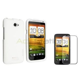 White Hard Rubber Shell Case Cover+Screen Protector For HTC One X/XL 