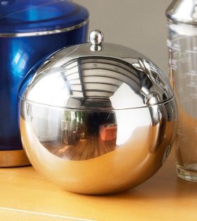 SILVER STAINLESS STEEL SPHERE ICE BUCKET LID CANISTER