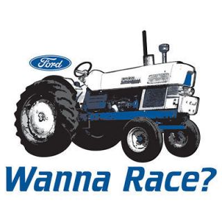 Wanna Race ? Ford Big Lawn Tractor Licensed Blue White Logo White T 