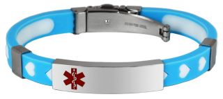   Heart Rubber Stainless Steel Engravable Medical Alert ID Bracelet