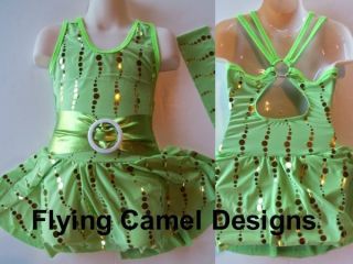   Green & Gold Cool Straps Ice Figure Skating Dress Child CH L (12 14