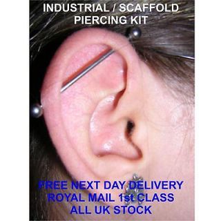 STERILE SCAFFOLD / INDUSTRIAL EAR PIERCING KIT *** FREE 1St Class Post 