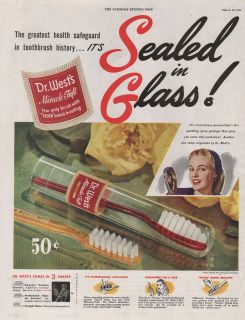   VINTAGE DR WESTS MIRALCLE TUFT TOOTHBRUSH SEALED IN GLASS PRINT AD