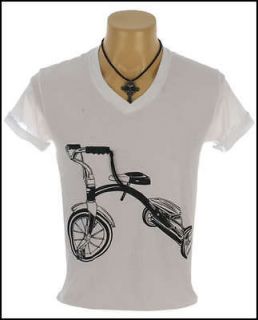New Indie Rock Kid Bicycle Jumper White V Neck Embroidery T Shirt Sz 