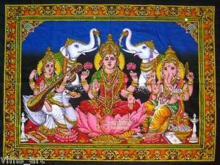 Ganesha Saraswati Laxmi hindu gods sequin wall hanging tapestry art 