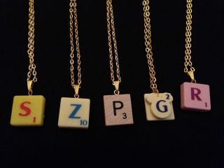 VINTAGE SCRABBLE NECKLACE Personalised Initial, any letter,chain,style 