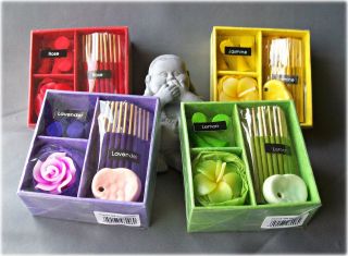 INCENSE & CONE GIFT SET WITH FLOWER CANDLE & INCENSE HOLDER  VARIOUS 