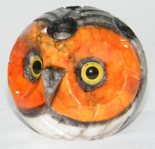 Alabaster Italy Hand Carved Owl Paperweight Pen Holder