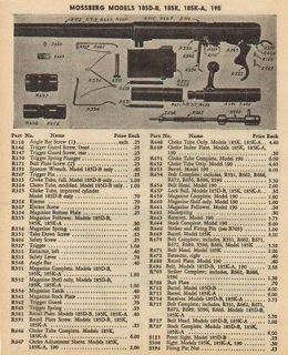 1964 MOSSBERG AD MODEL 185 190 RIFLE PARTS LIST