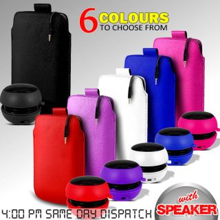 LEATHER PULL TAB POUCH SKIN CASE COVER & MINI SPEAKER FOR VARIOUS 